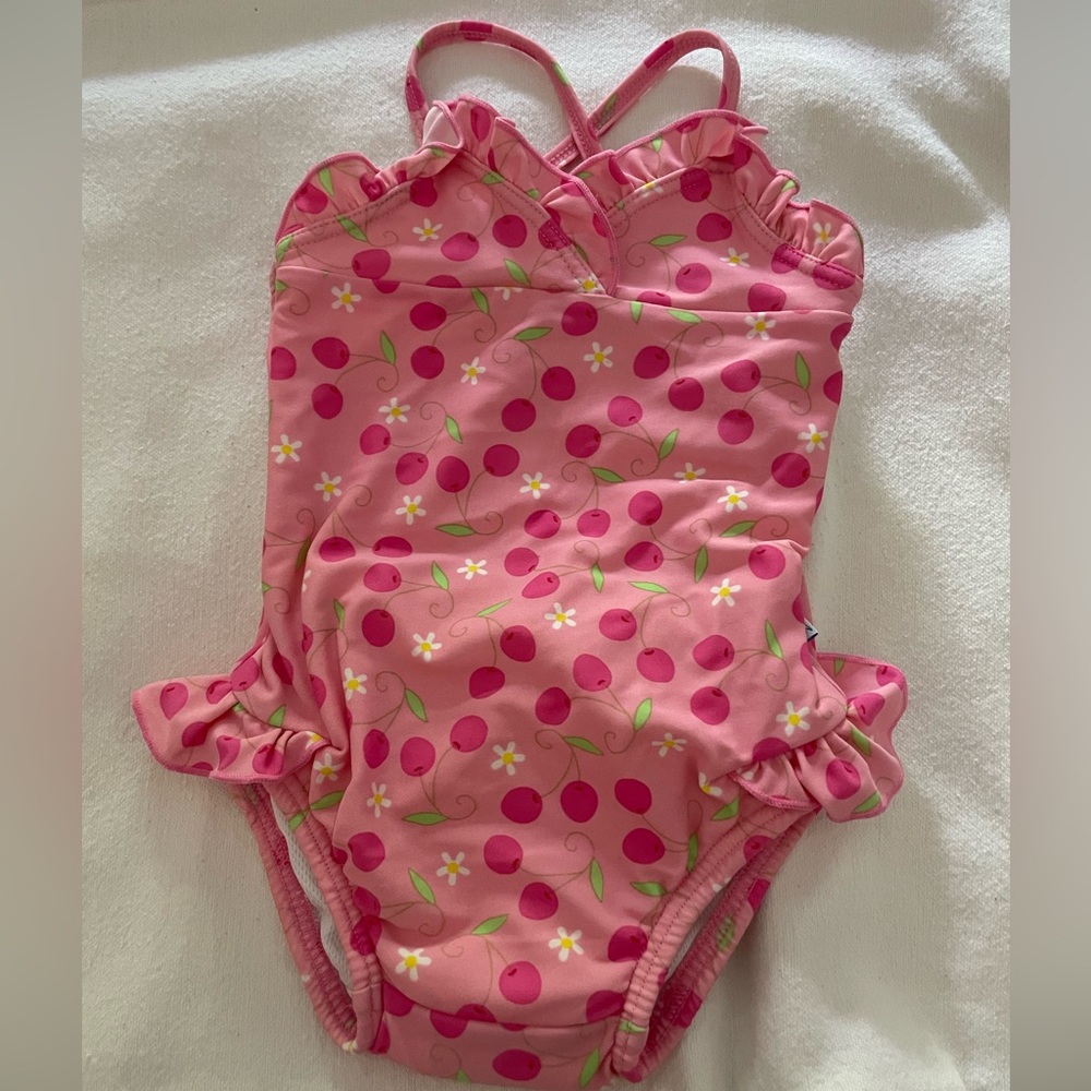 Baby Girl Pink One Piece Bathing Suit With Built-In Diaper, Size 12 Months
